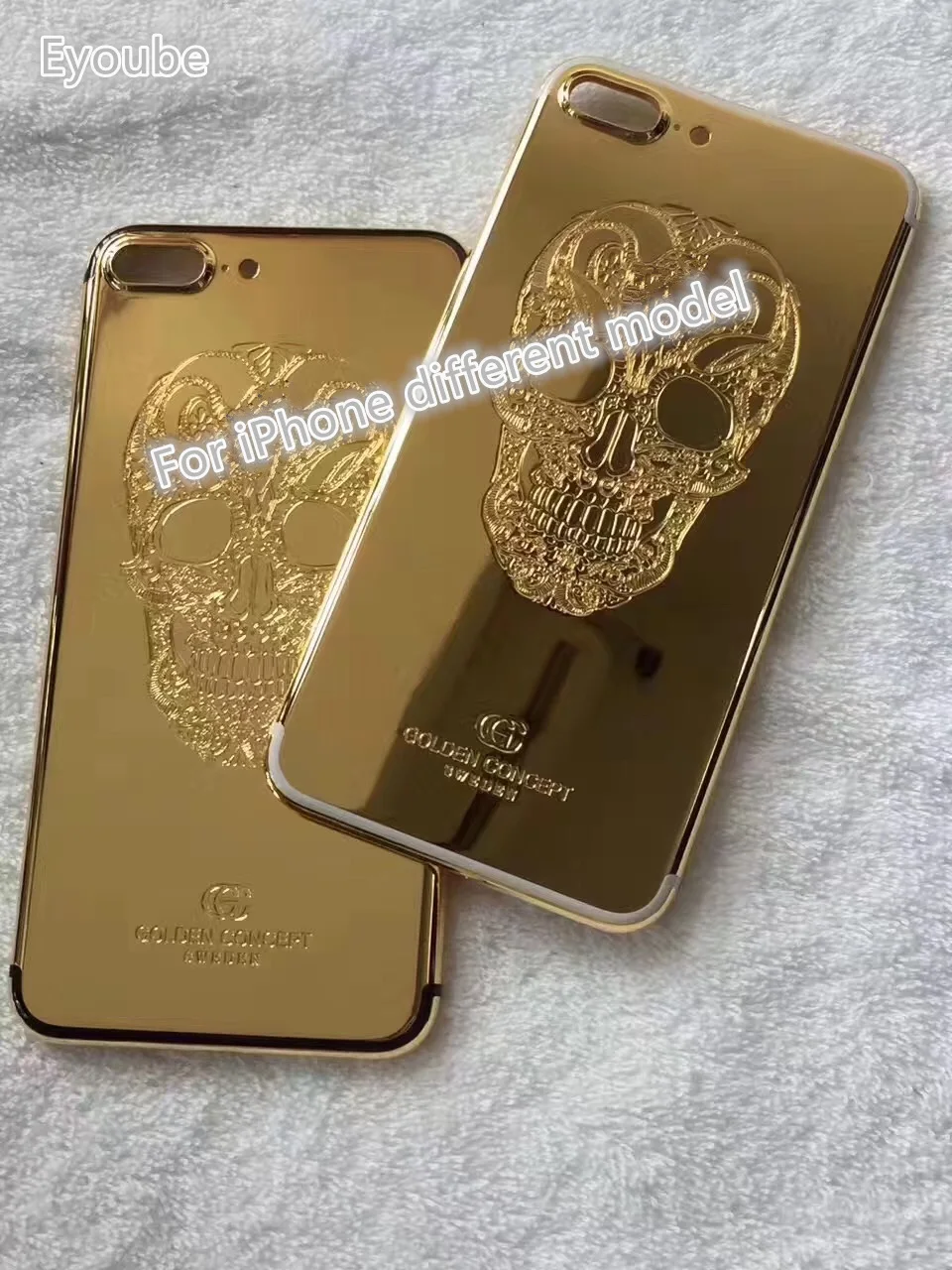 

For iPhone 8 8P 24K gold Housing engrave skull