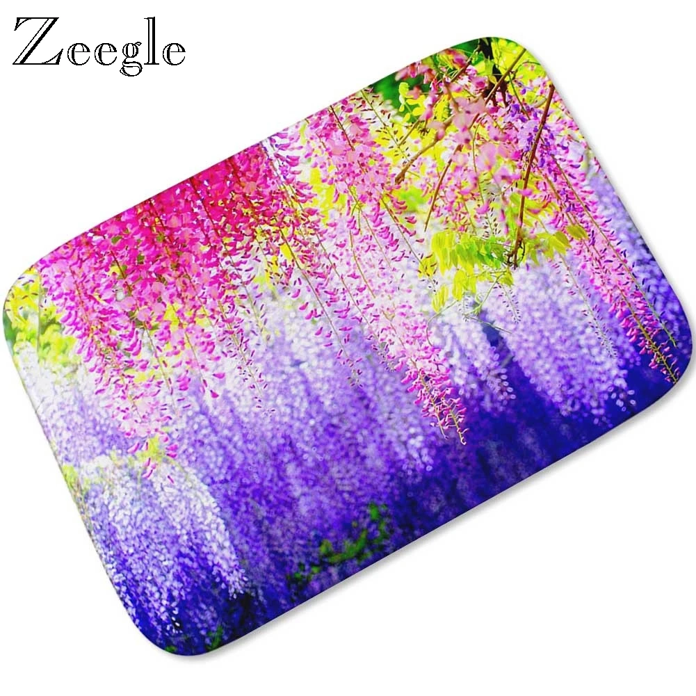 Nature Printed Hallway Doormat Microfiber Flannel Mat for Living Rooms Non-slip Welcome Mat Water Absorbent Carpet Bedroom Rug