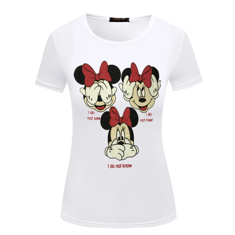 Новая Милая рубашка с мышкой из мультфильма женская модная повседневная рубашка белого и черного цвета для девочек Женская летняя футболка Удобная - Color: NO.1