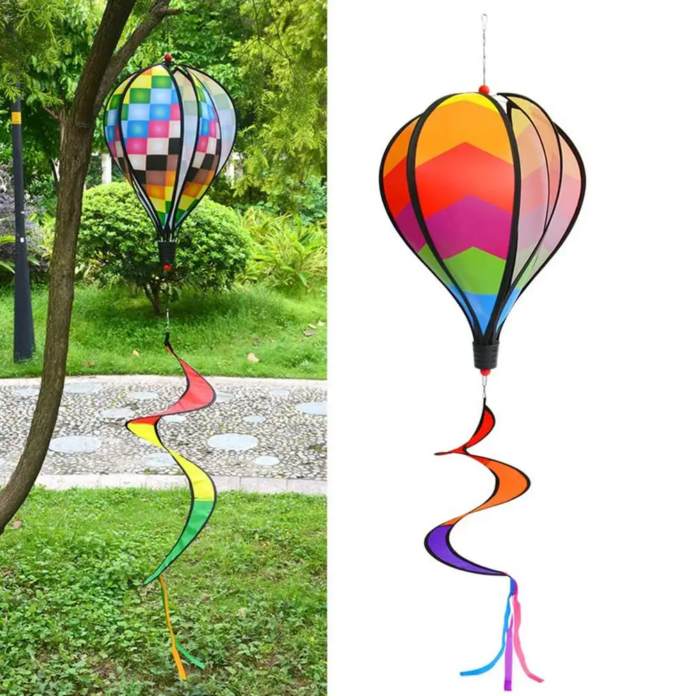 Autone Rainbow Hot Air Balloon Sequins Windsock Striped Wind Spinner Outdoor Decor 