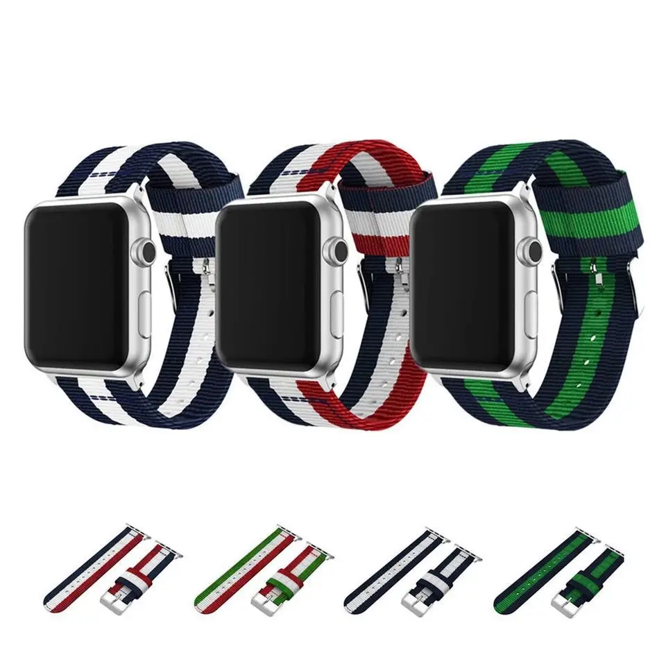 

Nylon Watchband for Apple Watch 38/42 Watch Canvas Strap Silver Button Military Watch for Iwatch Band 42mm series 4/3/2/1