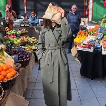 

YAMDI Notched Collar trench coat Double-breasted Women Long Thick Coats Warm autumn Winter runway Coat maxi 2019 overcoat new