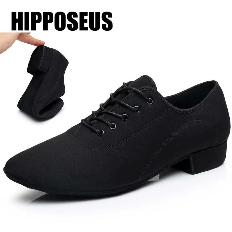 Zapatos de baile modernos para hombre, calzado de lona Latino/Tango/salón, de goma/suela suave, profesional, negro