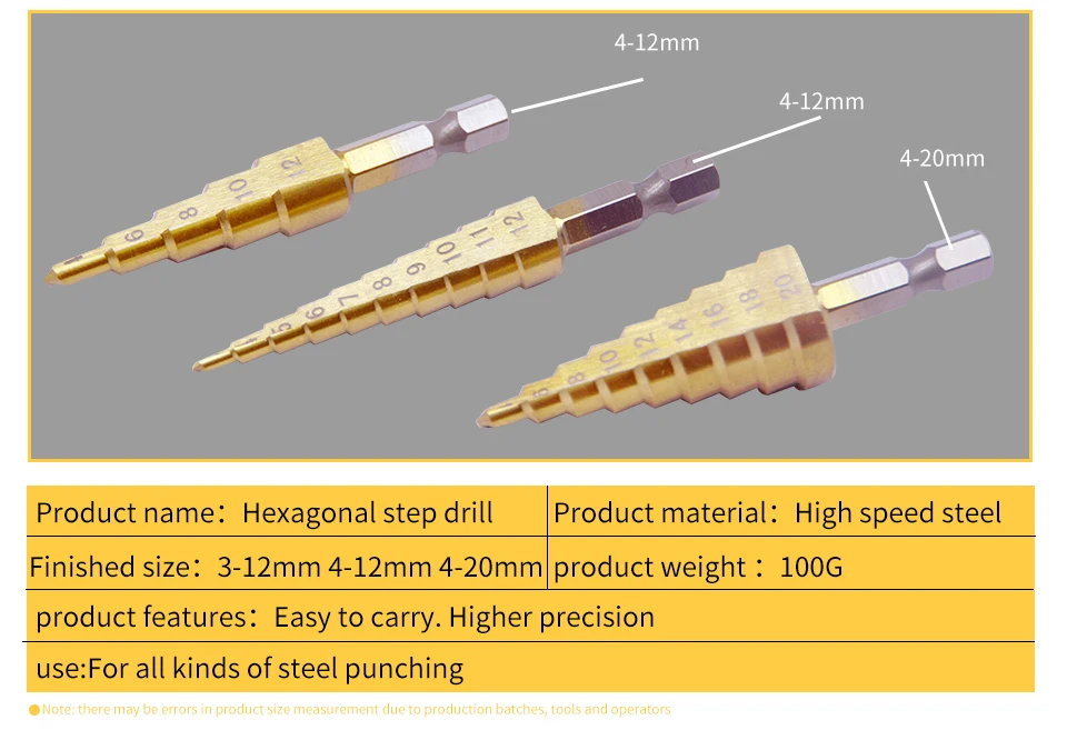 3 предмета в комплекте из сверло с titanium покрытие Hss конус дыропробивной пресс 3-12/4-12/4-20 шестиугольных с коническим отверстием производства дрель, электроинструмент аксессуары