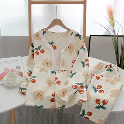 Japanese Cute Autumn and Winter Pure Cotton Knitted Pajamas Ladies Long-sleeved Quilted Warmth and Thick Cute Home Service Suit
