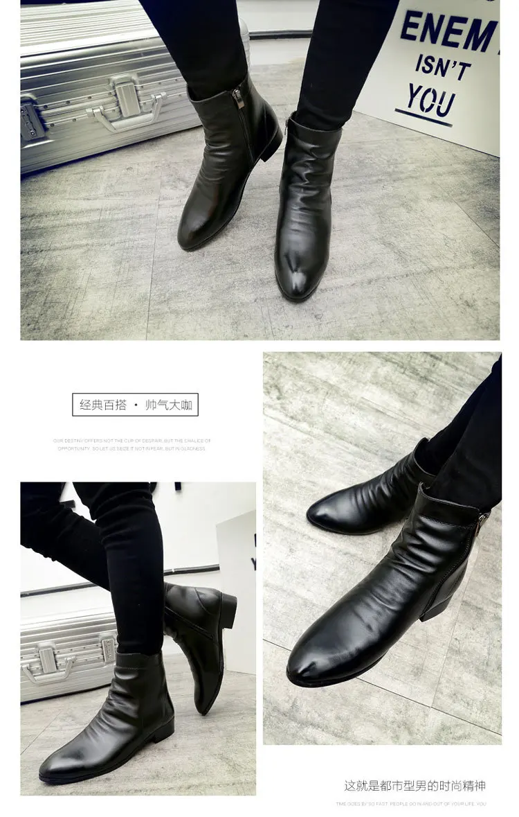 Мужские модные ботильоны на молнии из натуральной кожи в британском стиле; мужские ботинки челси; высококачественная повседневная обувь; водонепроницаемые Мужские модельные ботинки; Botas