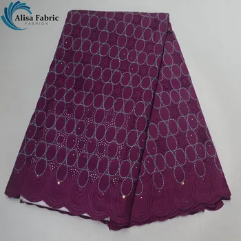 

Alisa 2019 Embroidery African Dry Lace Fabrics 100% Cotton Lace Fabric 5 Yards/pcs Swiss Lace with stones For DIY Apparel Sewing