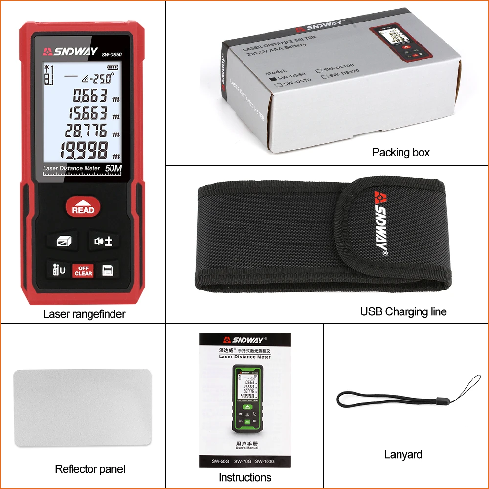 SNDWAY Laser Distance Rangefinder Hunting Rangefinder Digital Range finder Laser Tape Distance Ruler Sensor 50m Distance Meter