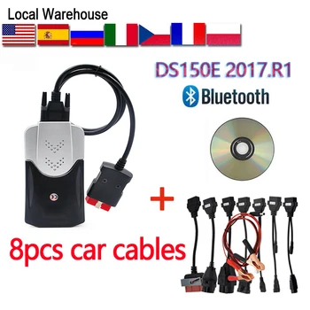 

NEW VCI 2017.R1 VD DS150E CDP pro bluetooth for delphis obd2 scanner tool with 8 pcs car cables OBD ds150e Connectors fast