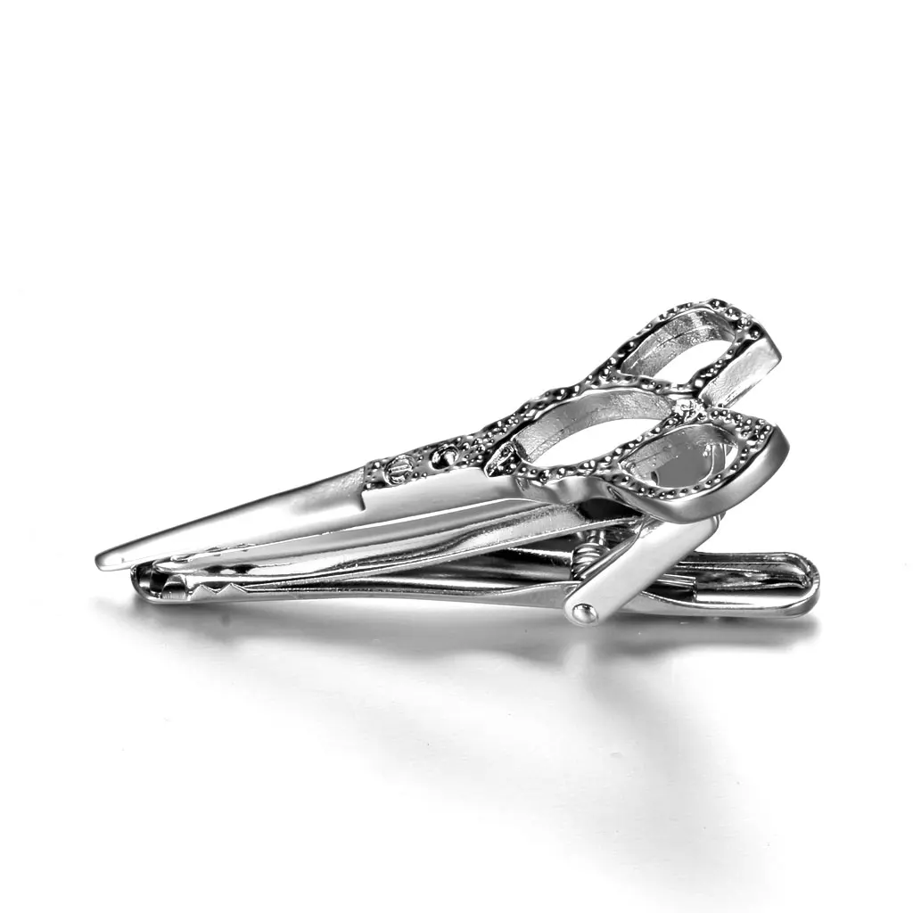Scissor Shaped Brass Metal Tie Clip Holder Clasp Bar Pin Mens Accessories