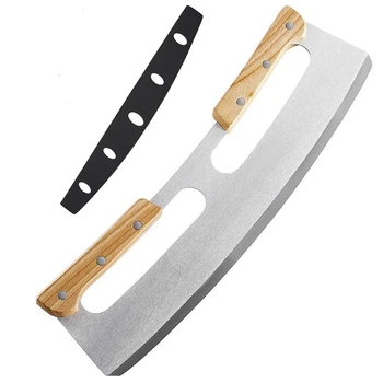 

14Inch Pizza Cutter Rocker Blade,Wooden Handle Pizza Slicer,Stainless Steel Pizza Knife Cutter,with PP Protective Sleeve