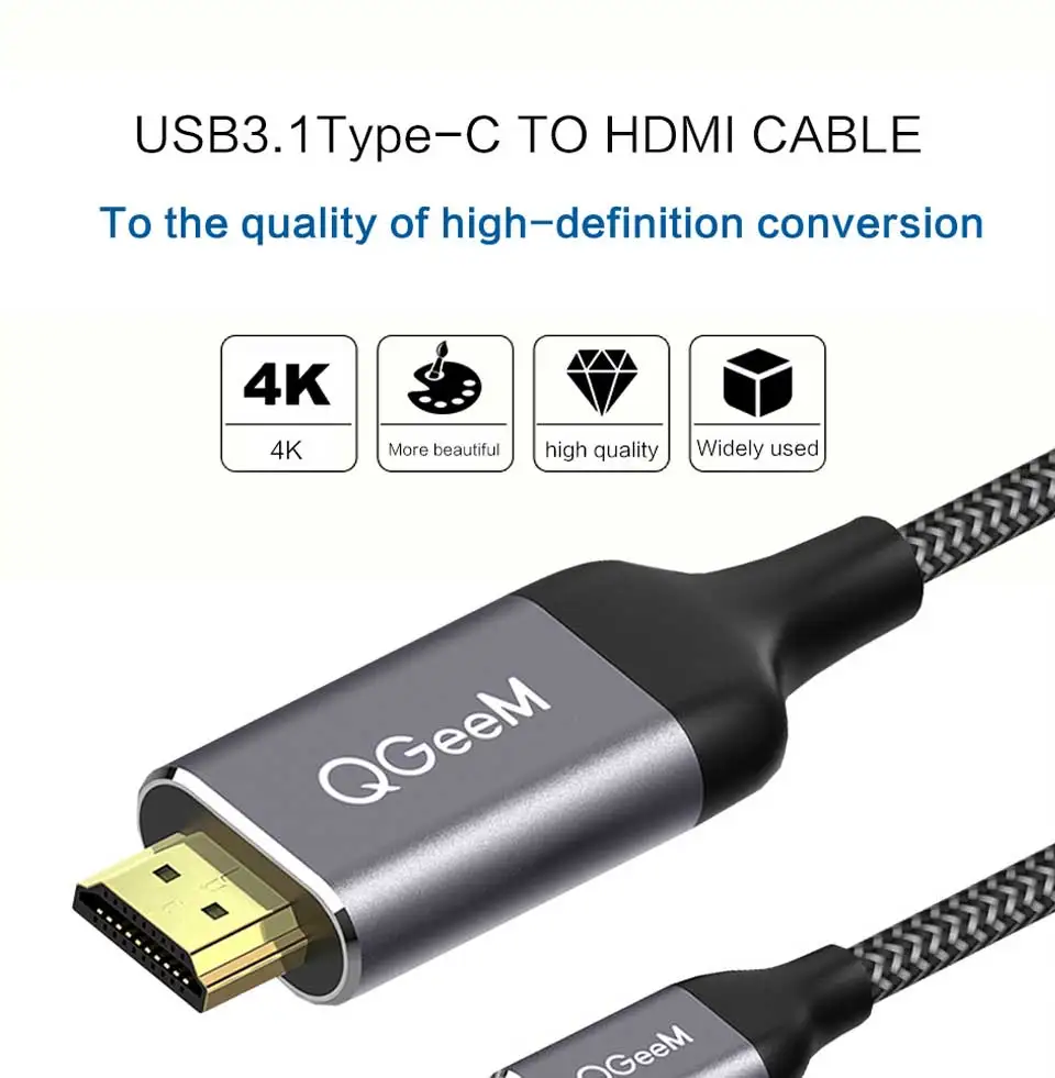 usb c to hdmi cable Compatible adapter 4k 60HZ usb type c to hdmi 2.0  Thunderbolt 3 cable for Macbook Huawei Mate10 Sumsang S8 USB Cables