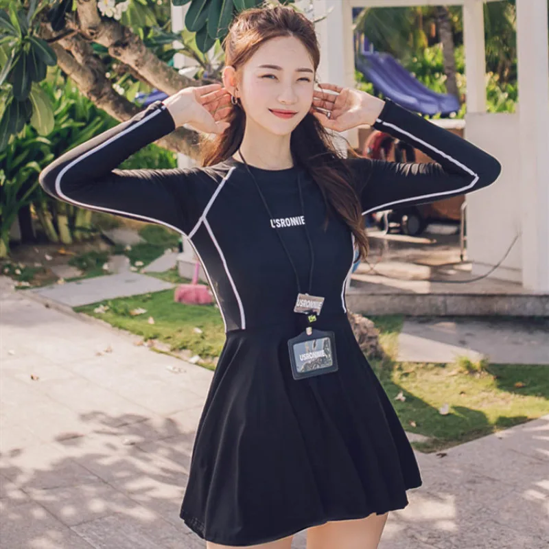 Wackdaria Sexy Women Rash Guard Swimsuit Skirt Swimwear Long Sleeve