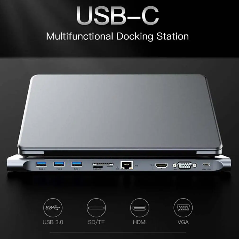 10 в 1 концентратор USB C 4 к док-станция Тип C HDMI RJ45 Gigabit Lan PD источник питания thunderbolt 3 Для iMac air surface book