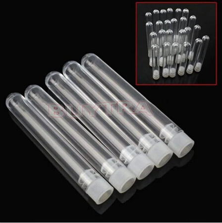 10 Pcs 12x100mm Clear Plastic Test Tubes With White Caps Stoppers Test Tubes