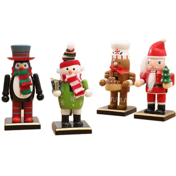 

1pcs Wooden Nutcracker Puppet Figurines Christmas Decor Cartoon Santa Snowman Penguin Doll Desktop Ornaments New Year Gifts