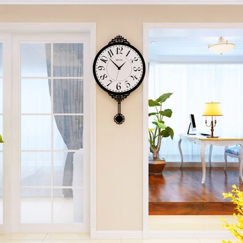 

2019 Europe Style Swingable Large Wall Clock Modern Design 3D Digital Watch Pendulum Clocks Living Room Free Shining Home Decor
