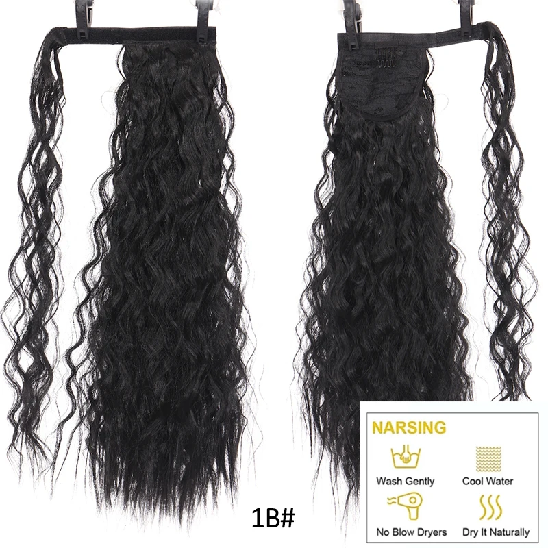 DIANQI Synthetic Corn Wavy Long Curly Ponytail Hairpiece Wrap on Clip Hair Extensions Black Pony Hair