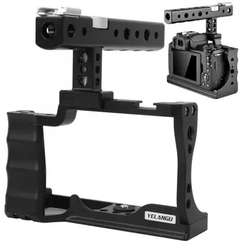 

YELANGU Aluminium Alloy Camera Cage + Top Handle Kit with Cold Shoe Mount Video Vlog Cage for Canon EOS M50 Mirrorless Camera