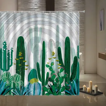 

Tropical cactus shower curtains succulent plant bathroom curtain waterproof polyester fabric bathroom decoration screen