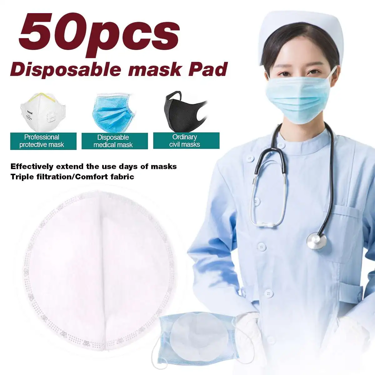 

50Pcs Masks Gasket Disposable Anti-Dust 3-layer Melt-blown Cloth Replacement Mask Pads For kf94 N95 KN95 All Face Masks