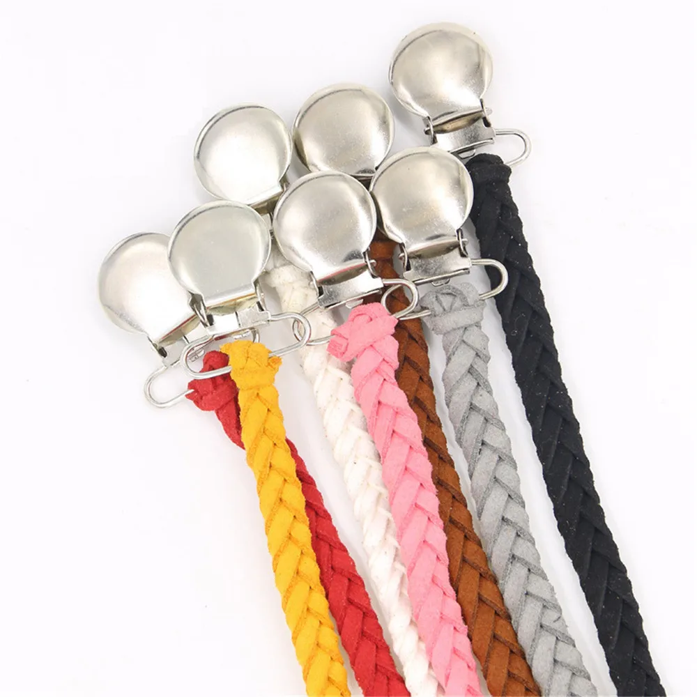 Baby Pacifier Clip Flexible Holder Leash Teething Ring Toys Shower Leather Chain Dummy Braided Binky Clip Nipple Holder Soother