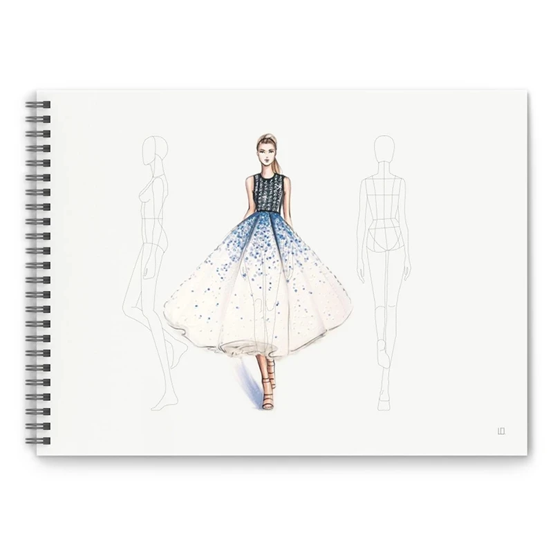 Womens Mini Sketch Book Professional Fashion Design Body Templates 20  Sheets Paper