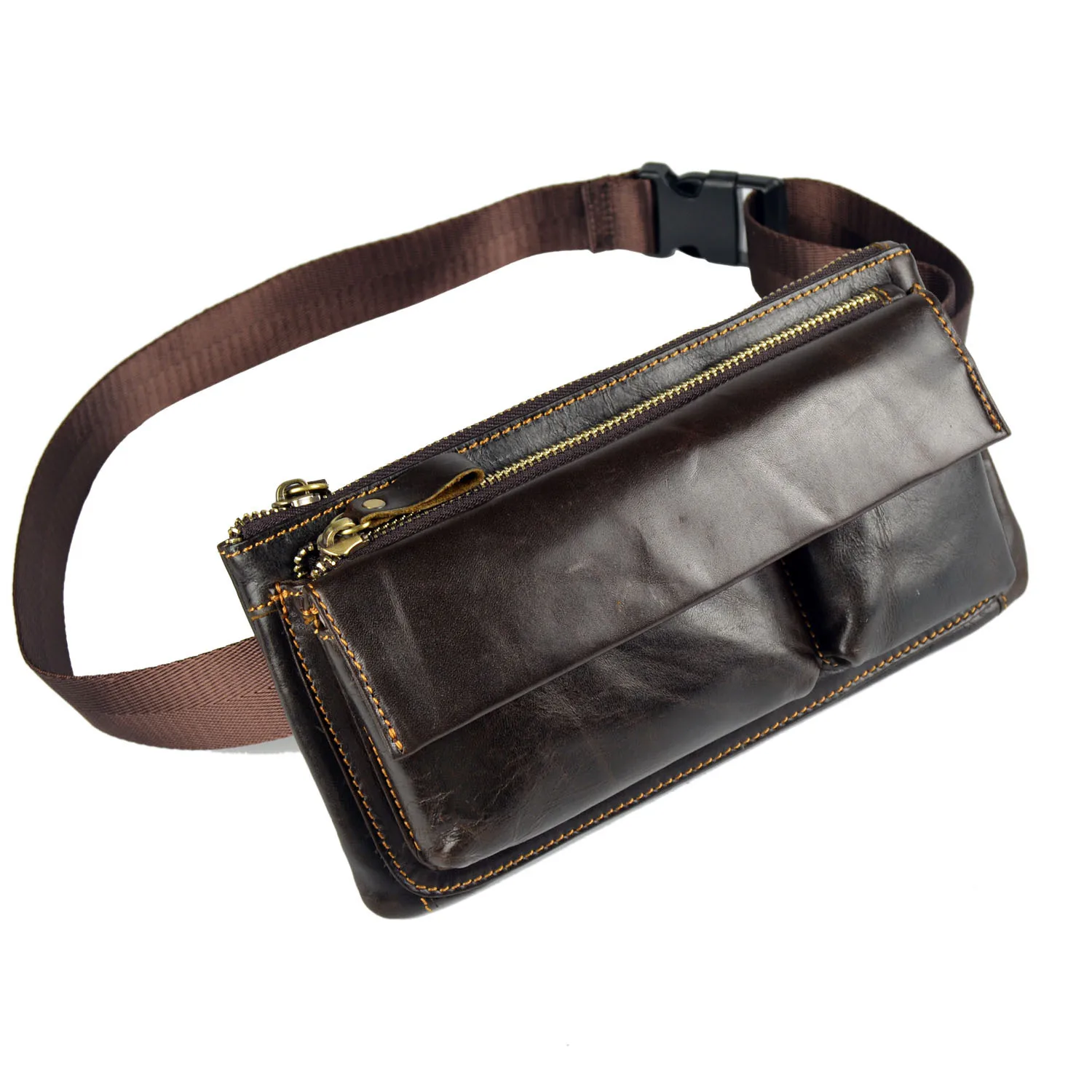 

Genuine Leather Cowhide Waist Bag Oil Wax Leather Leather Fashion Designer Men's Pockets Cashier Shoulder Men's Bag Chest Bag