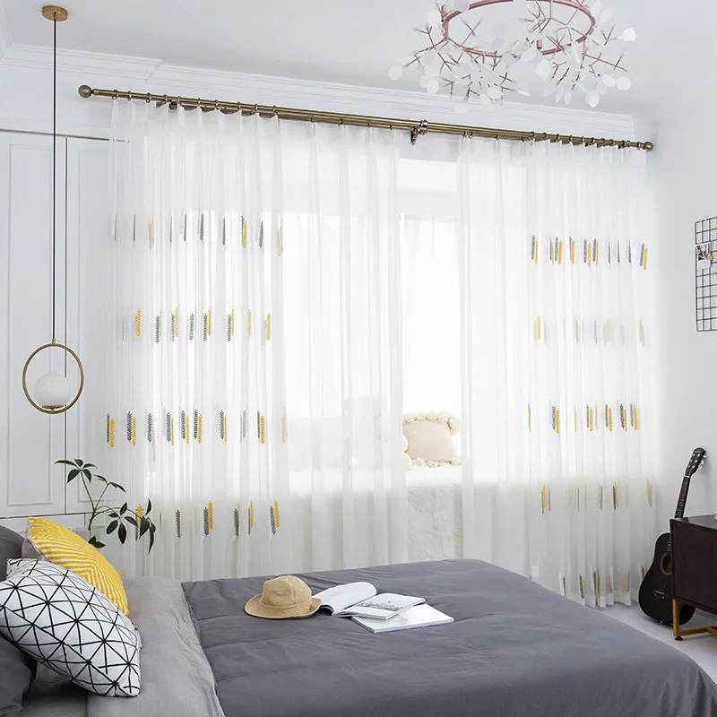 2022 Embroidered Tulle Curtains for Bedroom Voile Curtain Pastoral Sheer Curtain for Living Room Balcony Window Gauze