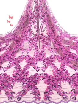 

Graceful fuchsia net lace fabric nice French mesh cloth for lady dress PDN779 (5yards/pc) mulit color