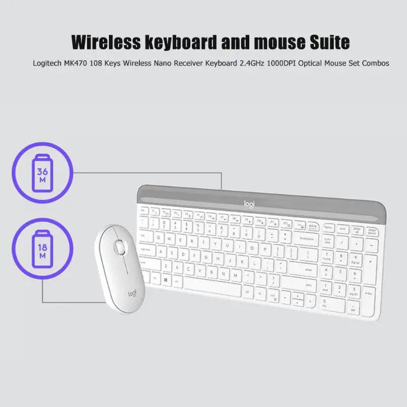 Logitech MK470 Slim 2 4G ультратонкий бесшумный набор оптической мыши 1000DPI для ПК Windows