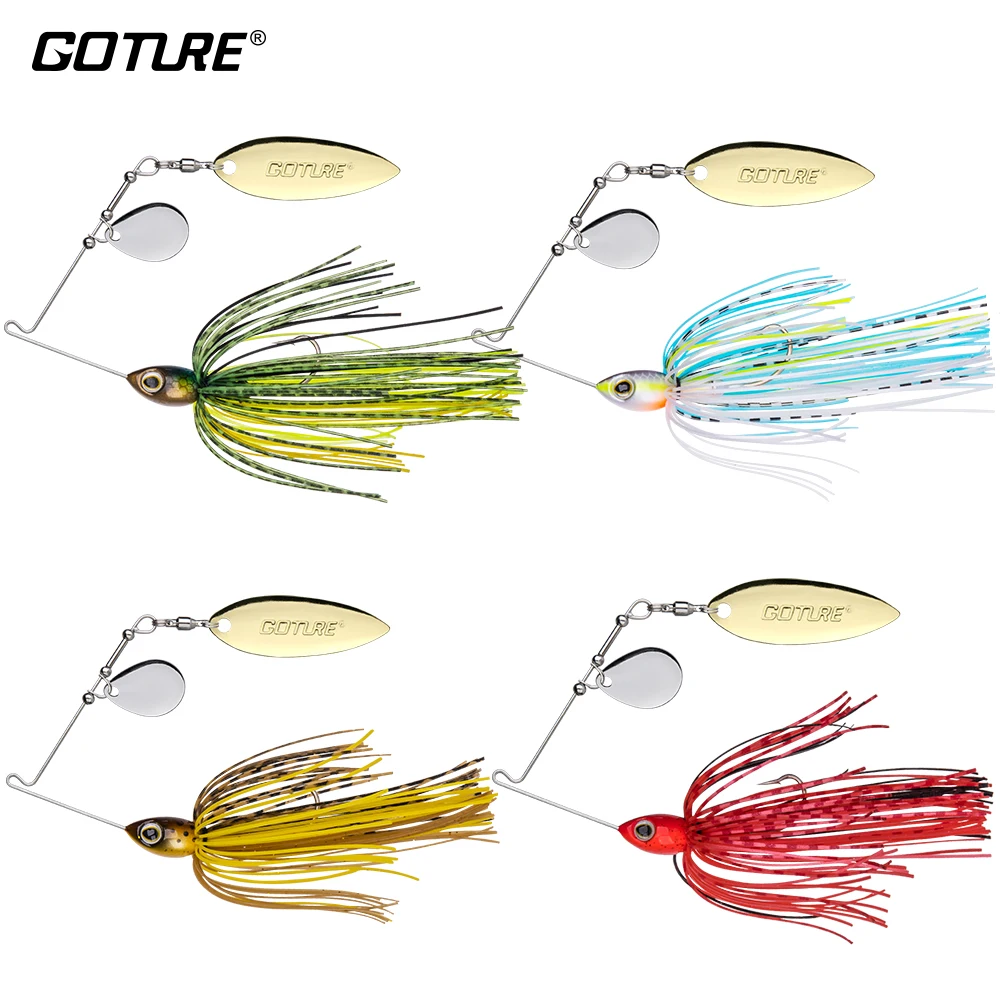 Goture 4pcs CARINA Fishing Lure Spinnerbait Metal Colorado Willow Blades Silicone Tail Pike