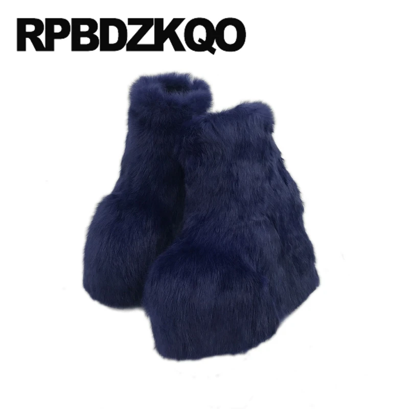 Botines rojos de piel auténtica para bailarina exótica, zapatos de Fetiche hechos a mano de tacón alto, botas plataforma blancas con cuña Sexy, color azul marino, 9|Botas hasta el tobillo| -