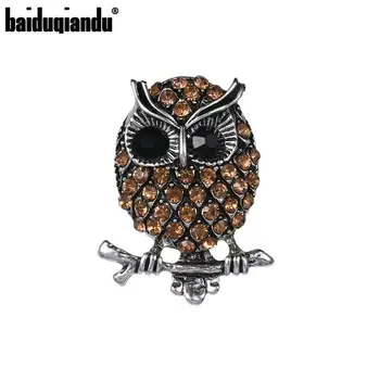 

baiduqiandu Brand Antique Silver Color Metal Plated Coffee Rhinestones Cute Owl Brooch Pins Fashion Jewelry Accessories