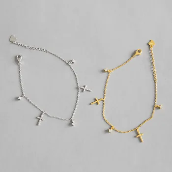 

Korean Bracelets Trendy Jewelry 925 Sterling Silver Bracelet For Women Cross Zircon Pendant Tassel Chain Gift For Girlfriend