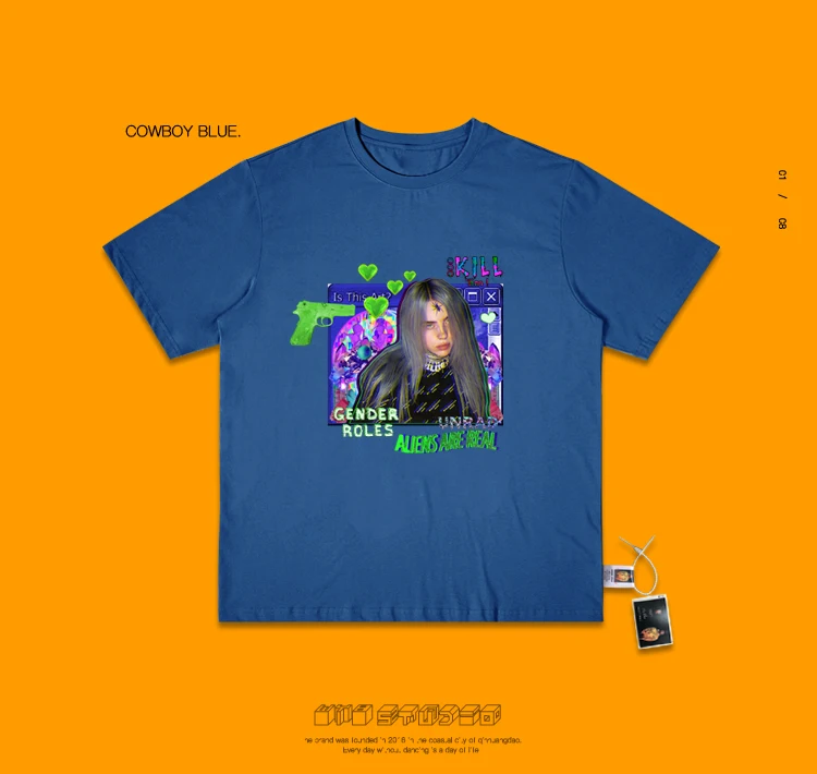 Exceed Fire Billie Eilish портретный дизайн пирус груша пара волна стиль короткий Половина рукава футболка Cec