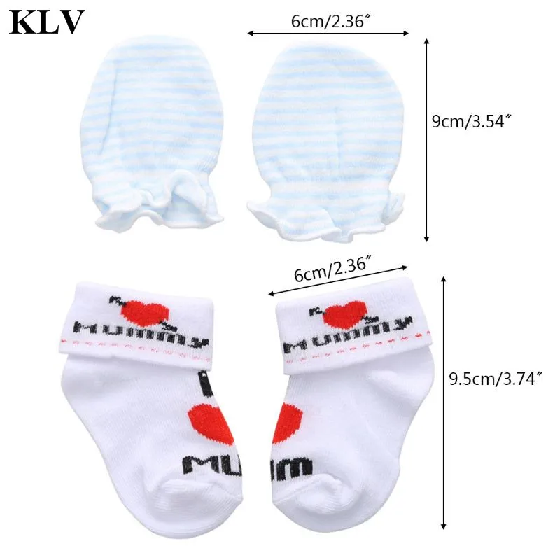 KLV, 1 комплект, детские спортивные перчатки для маленьких мальчиков, хлопковые полосатые носки и перчатки с рисунком для новорожденных