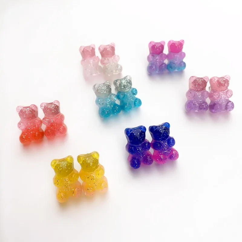 Creative Little Bear Cute Mini Gradient Color Gummy Bear Earrings Minimalist Cartoon Design Female Earrings Jewelry Gift