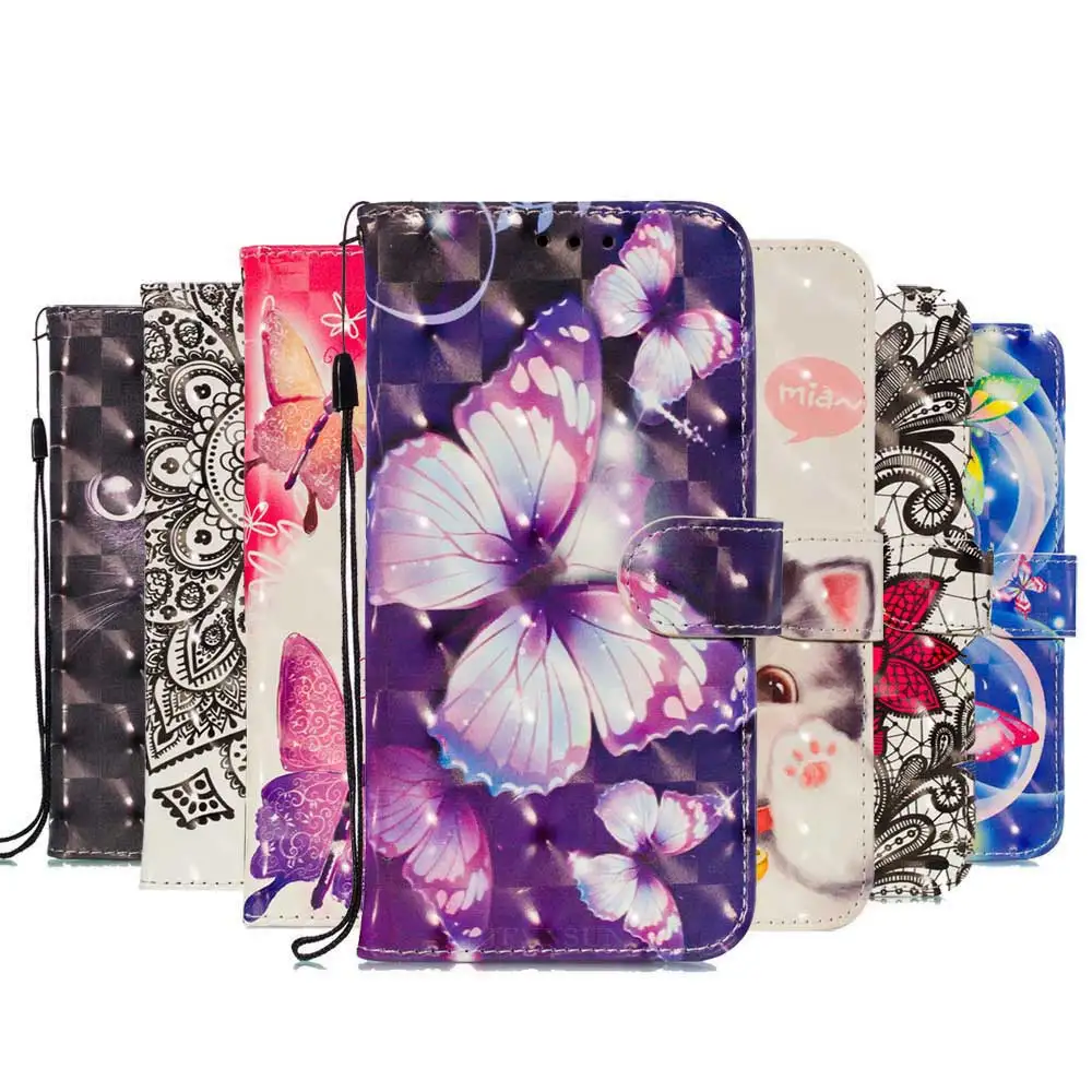 

3D Cute Butterfly Flower Pattern Skin Leather Book Wallet Cover Flip Case on for Samsung Galaxy J4 J6 Plus J2 Core pro 2018 Case