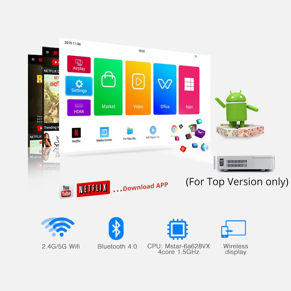Мини 3D проектор BYINTEK R9 умный Wifi android мультимедийный портативный светодиодный DLP с