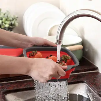 

2pcs Kitchen Drain Basket Foldable Telescopic Basket Fruit Vegetable Washing Basket Multi-purpose Storage Basket for Kitchen