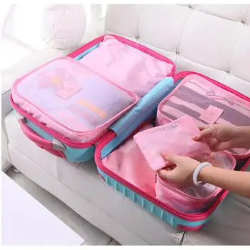 

Korean Travel Bag Organize 6 Piece Sets Waterproof Clothing Packing Cubes Storage Bag High Capacity Nylon Fashion Carrying Case