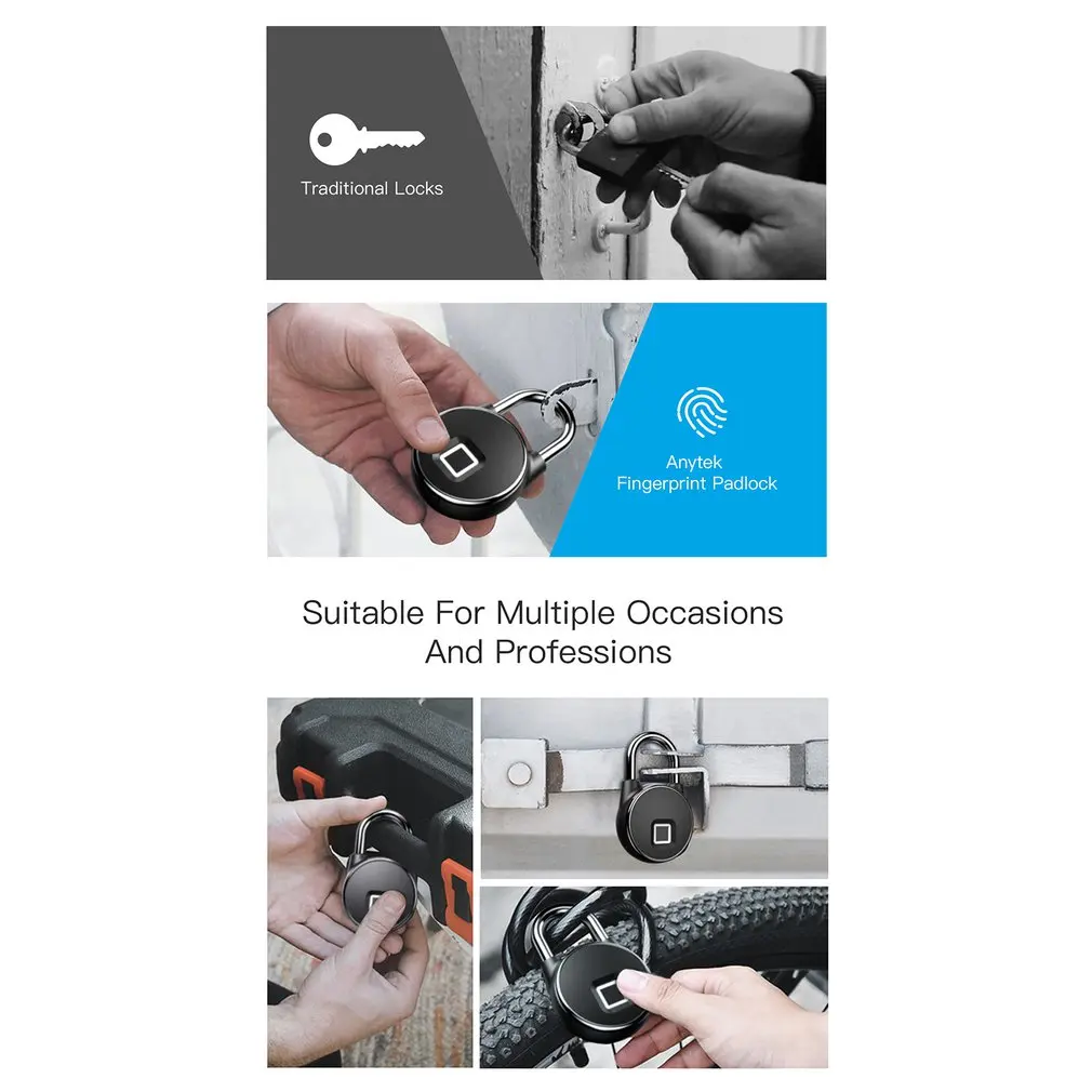 bluetooth Rechargeable Smart Lock Keyless Fingerprint Lock IP66 Waterproof Anti-Theft Security Padlock Door Luggage Lock FLP22+
