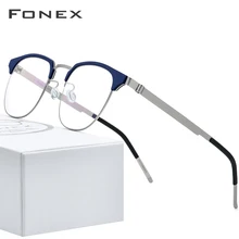 FONEX ацетатные очки с оправой из сплава, оправа для мужчин и женщин, винтажные круглые очки для близорукости, оптические очки, полурецептурные очки, Безвинтовые очки 98627