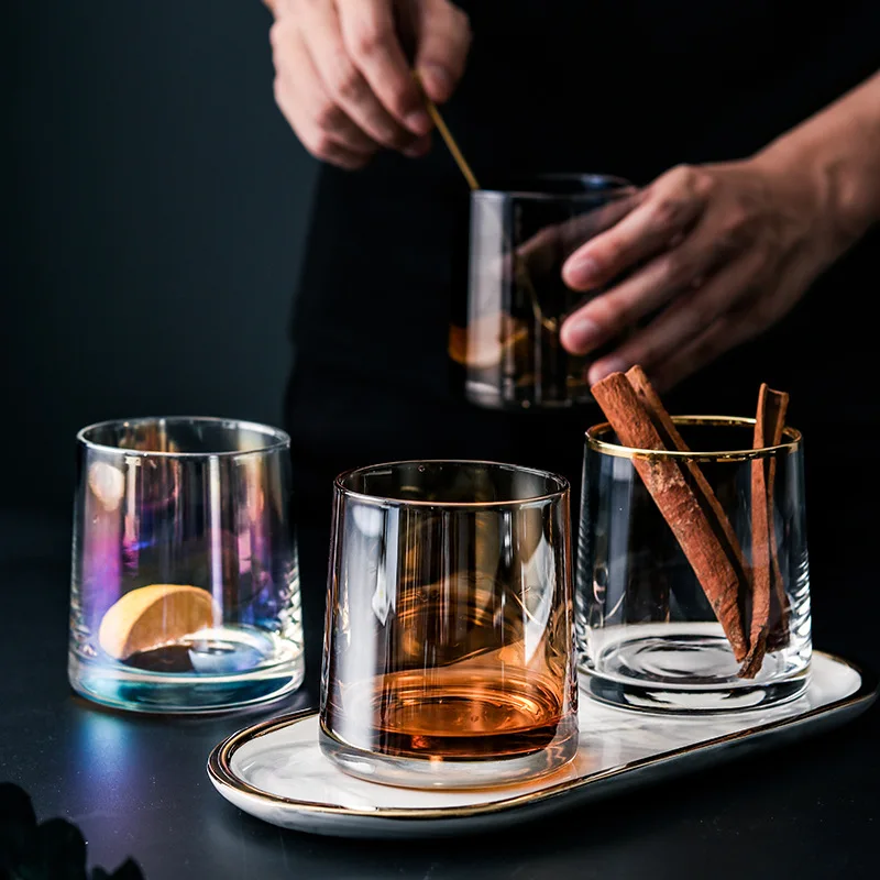 Dazzle Colorful Glass Wine Cup Transparent Glass Coffee Cup Milk Whiskey Tea Beer Steins Cup for Club Bar Drinkware