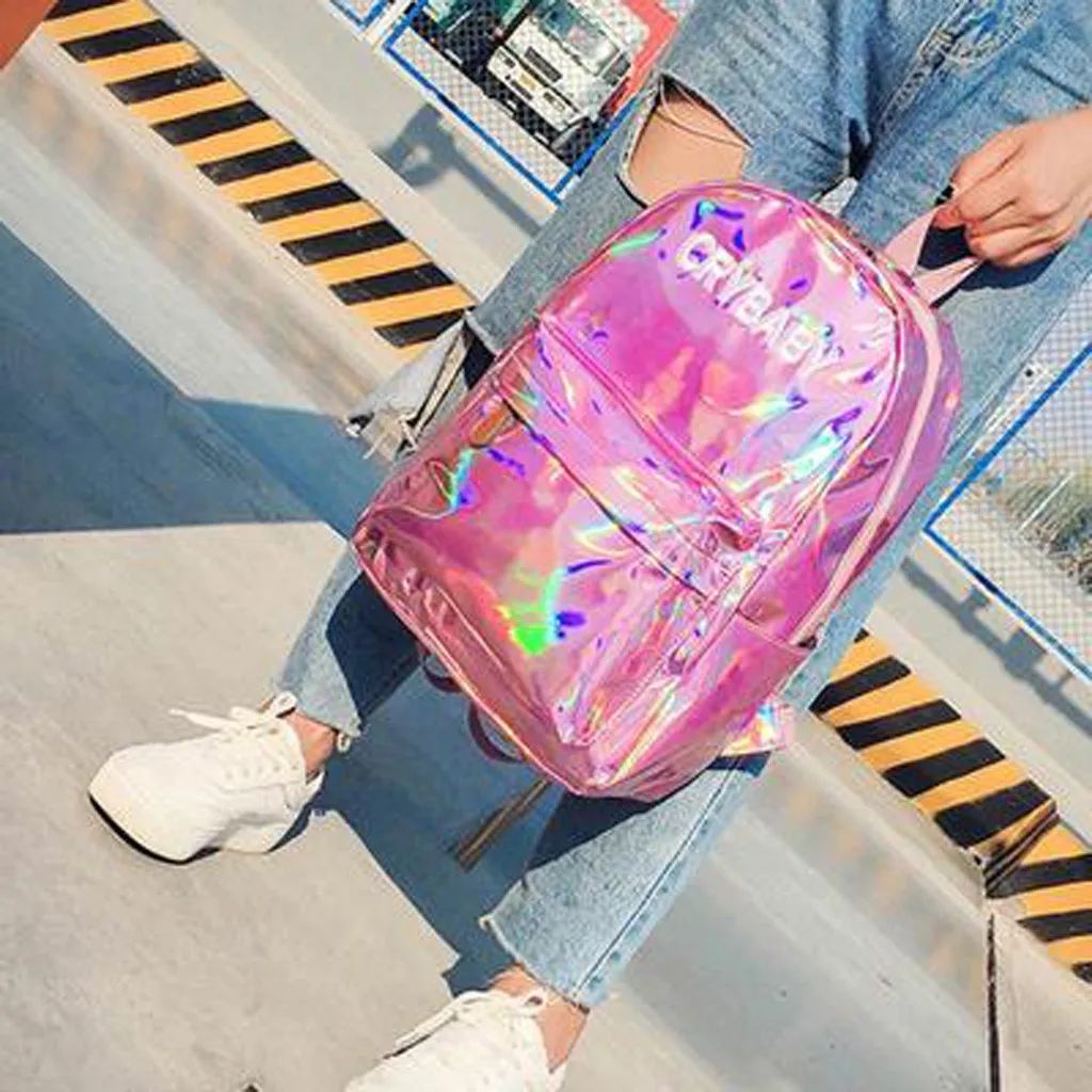 Женский голографический рюкзак женский лазер малой мощности PU кожаные дорожные рюкзаки розовая голограмма школьные сумки для девочек-подростков 8,13