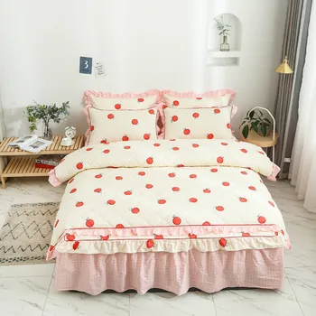 

Thick Bed Four Bed Skirt Bedspread Thermal Duvet Cover Pure Cotton Ruffles Bed Set