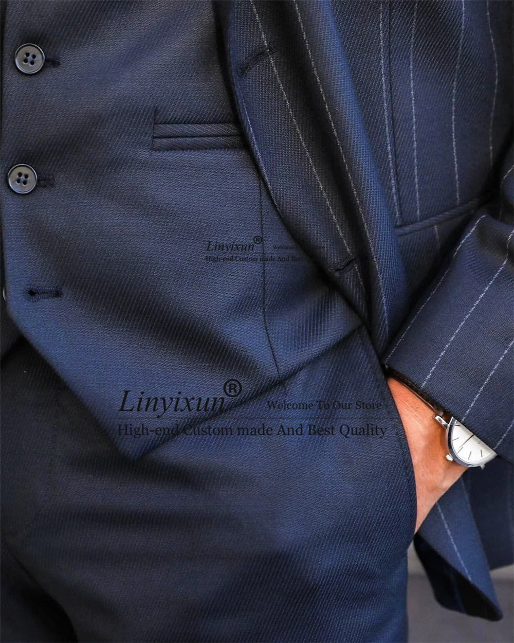 Fashion Stripe Mens Slim Suits 3 Piece Jacket Vest Pant Set Formal Business Blazer Masculino Wedding Groom Tuxedo Costume Homme 4