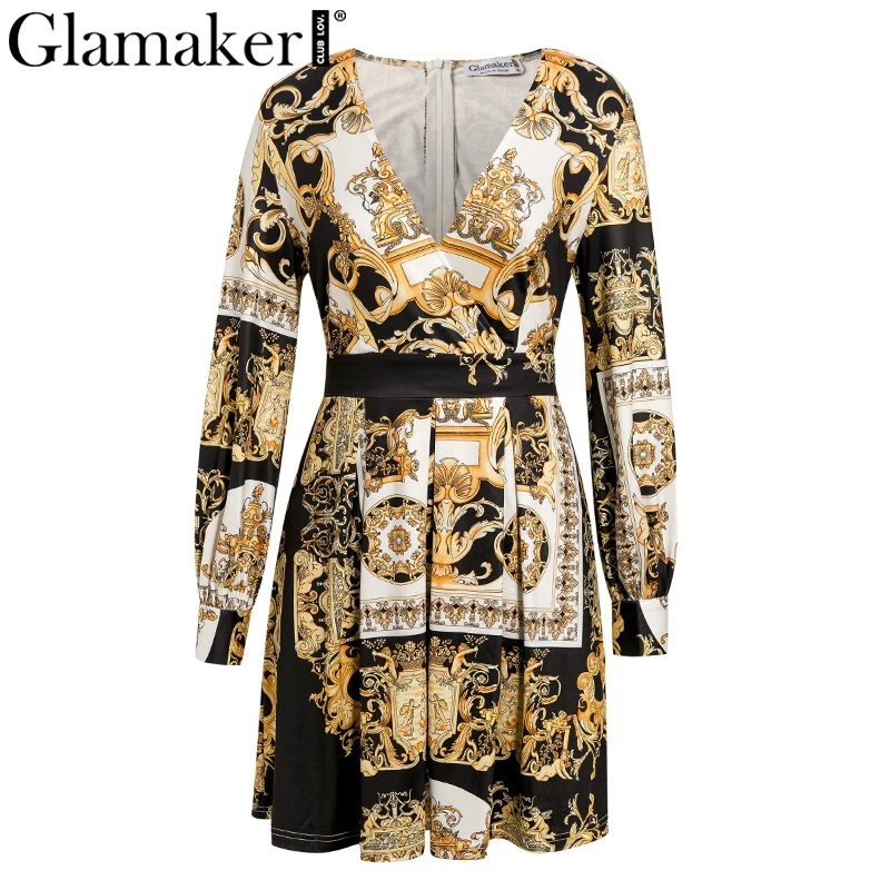 Glamaker, сексуальное мини-платье с принтом пейсли, женское летнее Клубное платье с длинным рукавом и высокой талией, женские винтажные вечерние элегантные платья vestido