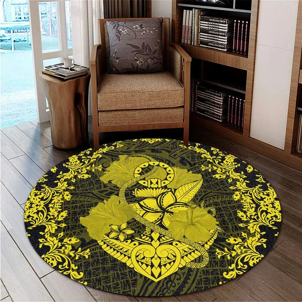 

Hawail Anchor Hibiscus Flower Vintage Round Carpet Yellow Rug Non-slip Mat Dining Room Living Room Soft Bedroom Carpet 10 color